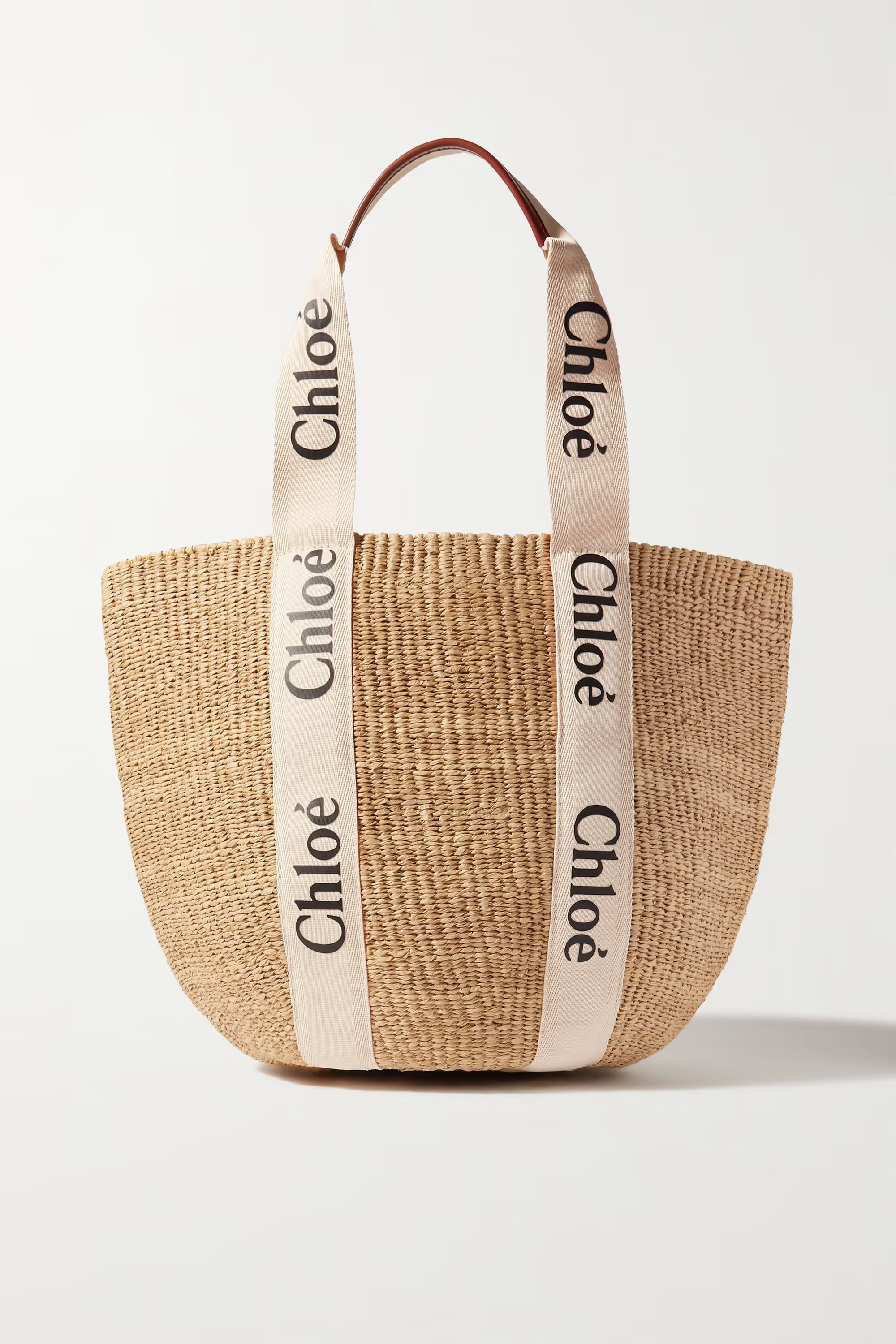 + NET SUSTAIN Woody large printed canvas and leather-trimmed raffia basket bag | NET-A-PORTER (US)
