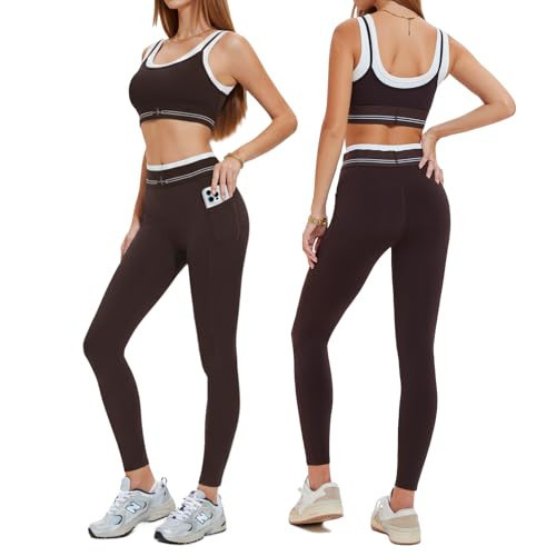 Airfree Workout Sets for Women 2 Piece Seamless Sport Bra High Waist Long Leggings Gym Yoga Outfits Coffee | Amazon (US)