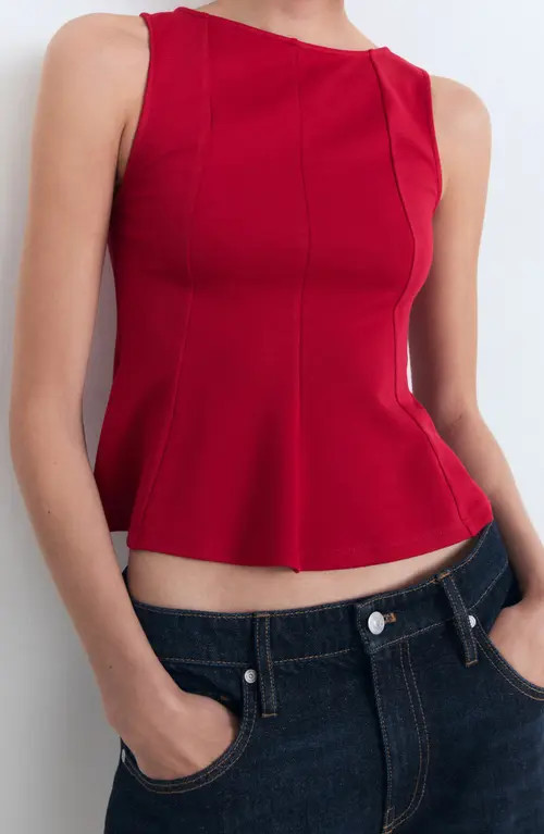 MANGO Seam Detail Sleeveless Peplum Top in Red at Nordstrom, Size Large | Nordstrom