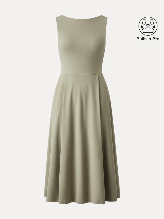 Boatneck Bamboo Ponte Bra Midi Dress with Pockets | OGLmove