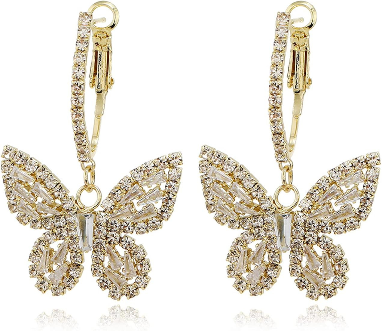WASAIE Butterfly Hoop Dangling Earrings For Women,Crystal Rhinestone CZ Drop Earrings For Girls,G... | Amazon (US)