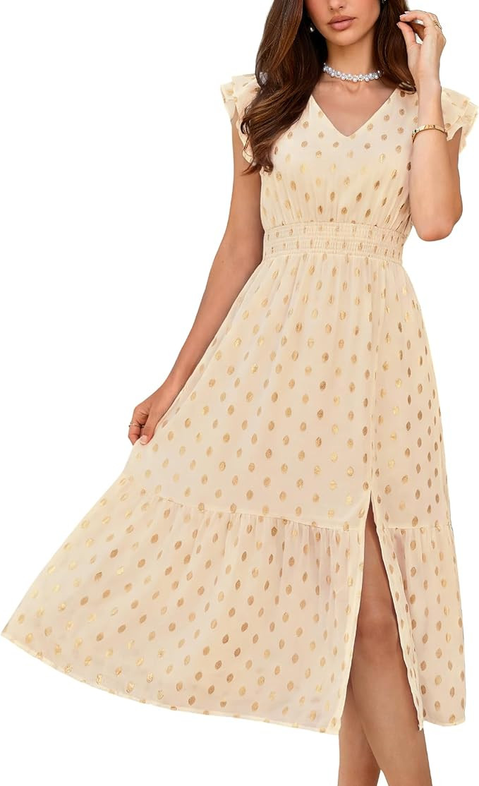 GRACE KARIN 2026 Womens Summer Dresses V Neck Ruffle Sleeve Floral Boho Beach Dress A-Line Swing ... | Amazon (US)