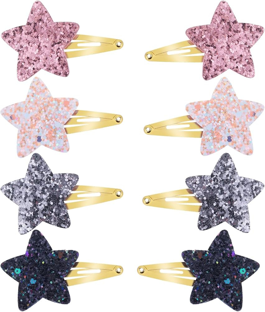 Teaaha 8 PCS Cute Star Clips Metal Snap Hair Pins Sparkly Fashion Hair Barrettes Styling Y2k Acce... | Amazon (US)