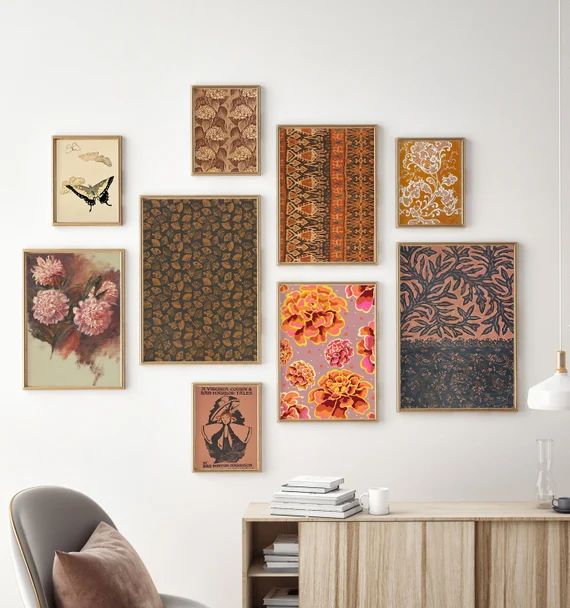 Warm Brown Orange Gallery Wall Set of 9 Downloadable Prints  - Etsy | Etsy (US)