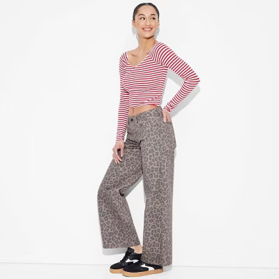 Women's Low-Rise Wide Leg Baggy Jeans - Wild Fable™ Leopard Print 0 | Target