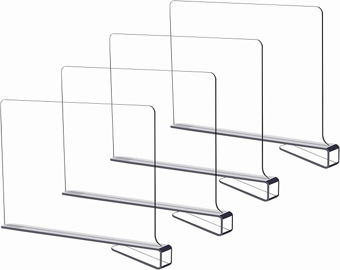 CY craft Acrylic Shelf Dividers for Closets,Wood Shelf Dividers, 4 PCS Clear Shelf Separators,Per... | Amazon (US)
