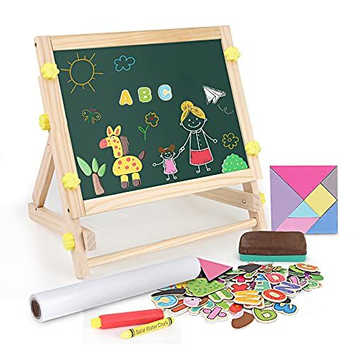 Aomola Kids Tabletop Easel with Paper Roll,Double-Sided Whiteboard & Chalkboard Tabletop Easel with  | Amazon (US)