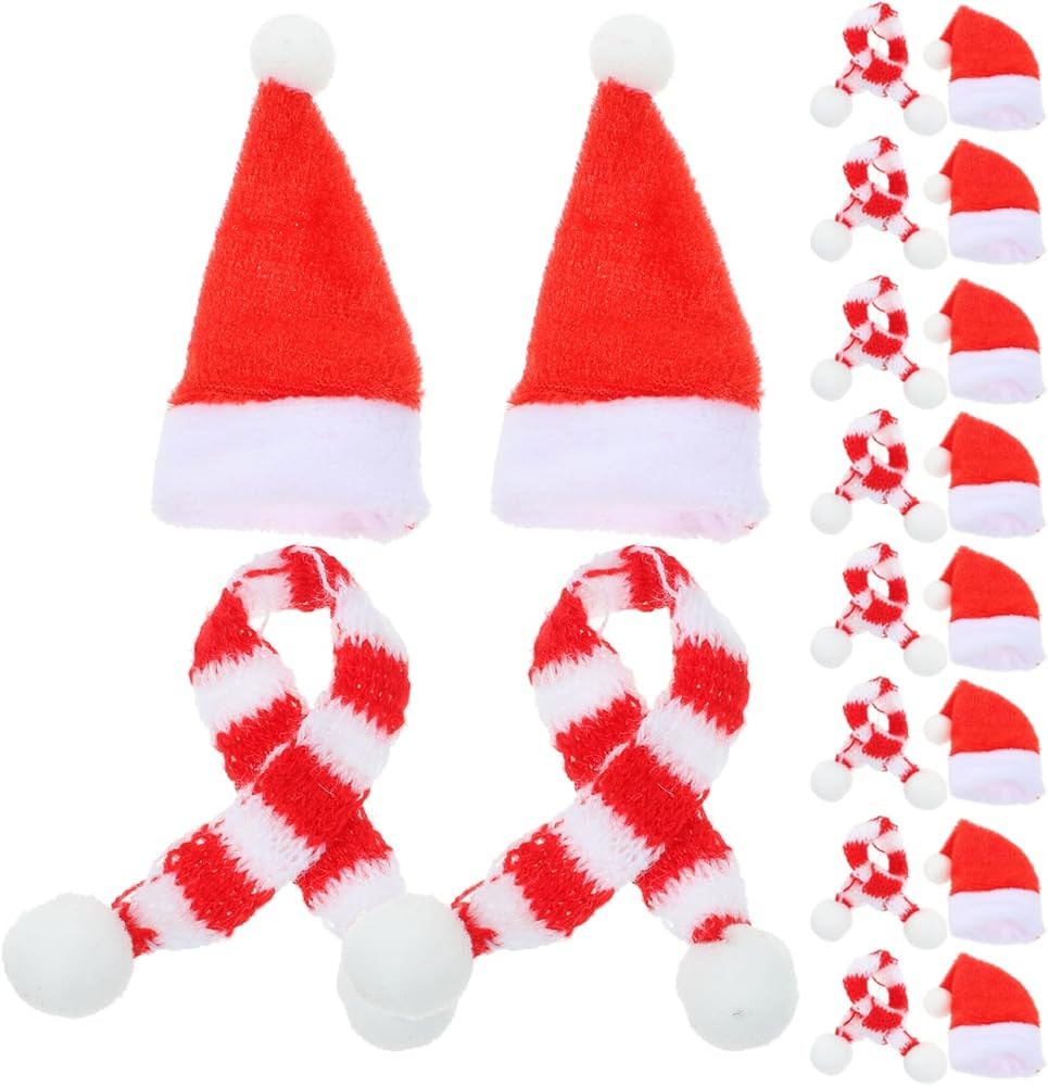 Milisten 20pcs Mini Santa Hat Knit Mini Christmas Santa Scarf DIY Christmas Hat for Dolls Crafts ... | Amazon (US)