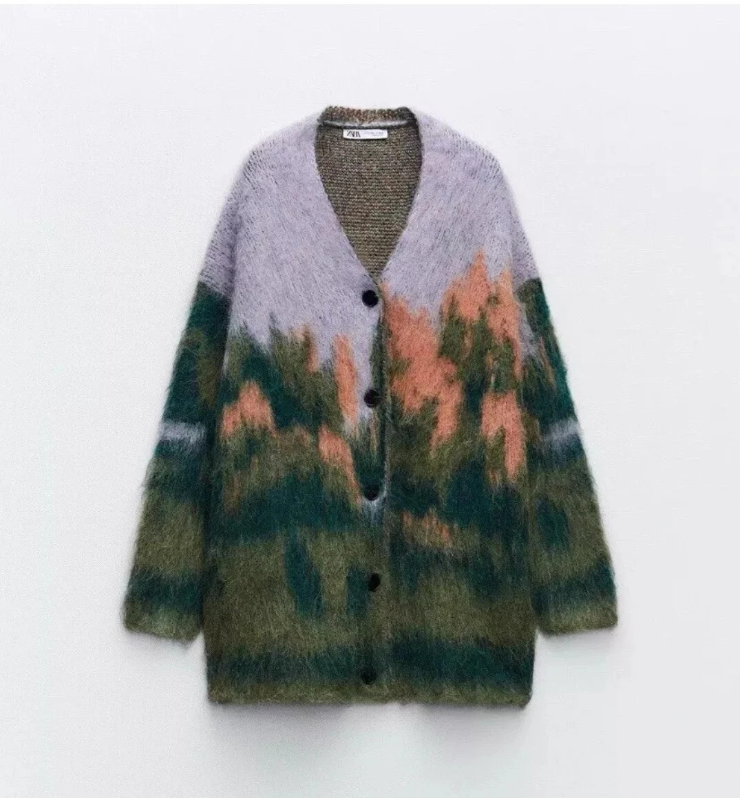 ZARA LANDSCAPE KNIT CARDIGAN COAT MULTICOLOURED OVERSIZED 2893/116 XS-S NEW | eBay US