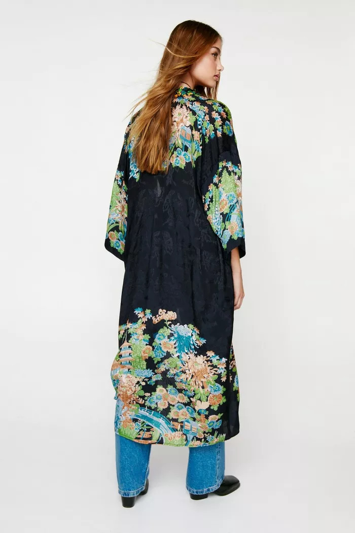 Placement Floral Longline Kimono | Boohoo.com (UK & IE)