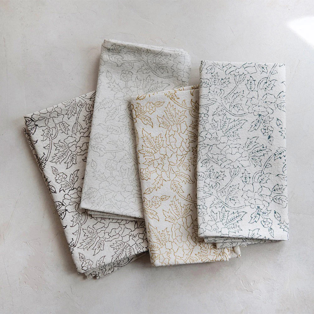 Hand Block-Printed Botanical Napkins | Roan Iris
