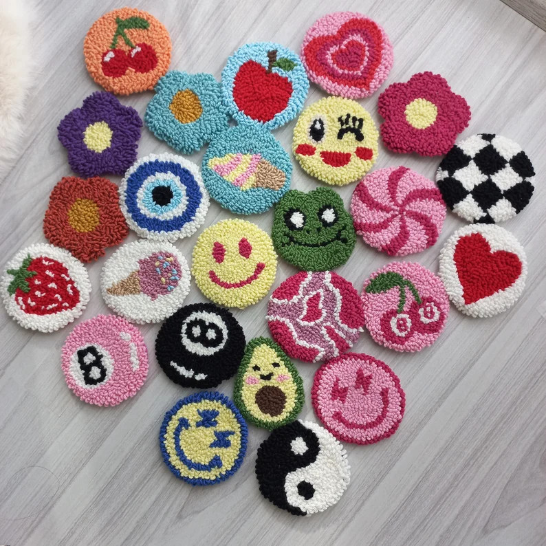 Punch Needle Custom Car Coaster, Set of 2 Car Coasters, Cute Car Accessories, Gift for New Car, 8... | Etsy (US)