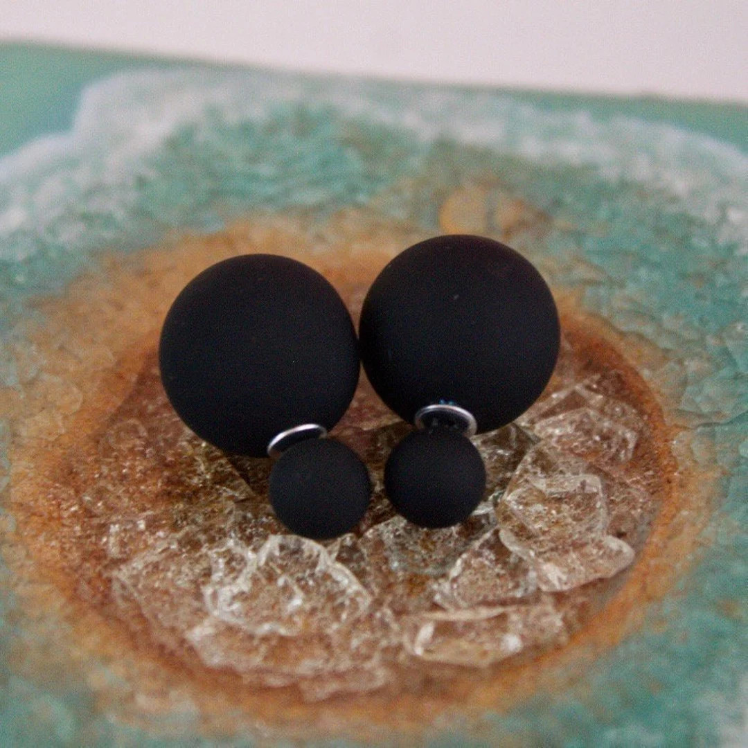 20% off Sale Matte BLACK Double Ball Stud Earrings Minimalist Chic Double Sided Front Back Earrin... | Etsy (US)