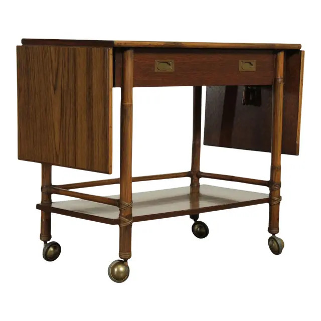 McGuire of Sanfrancisco Vintage Rattan Drop Leaf Bar Cart Server | Chairish