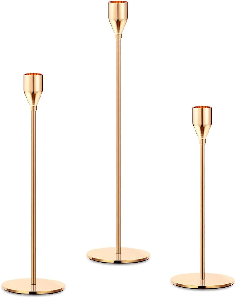 Mivitoom Set of 3 Gold Candle Holders,Taper Candle Metal Candle Stand Holder - Elegant Candlestic... | Amazon (UK)