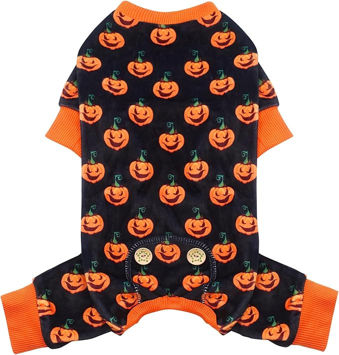 KYEESE Dog Pajamas Halloween Orange Pumpkin Dog Pjs Onesie Stretchable Soft Material for Holiday | Amazon (US)