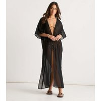 Women's Black Flowy Open Front Kimono Gini London New Look | New Look (UK)