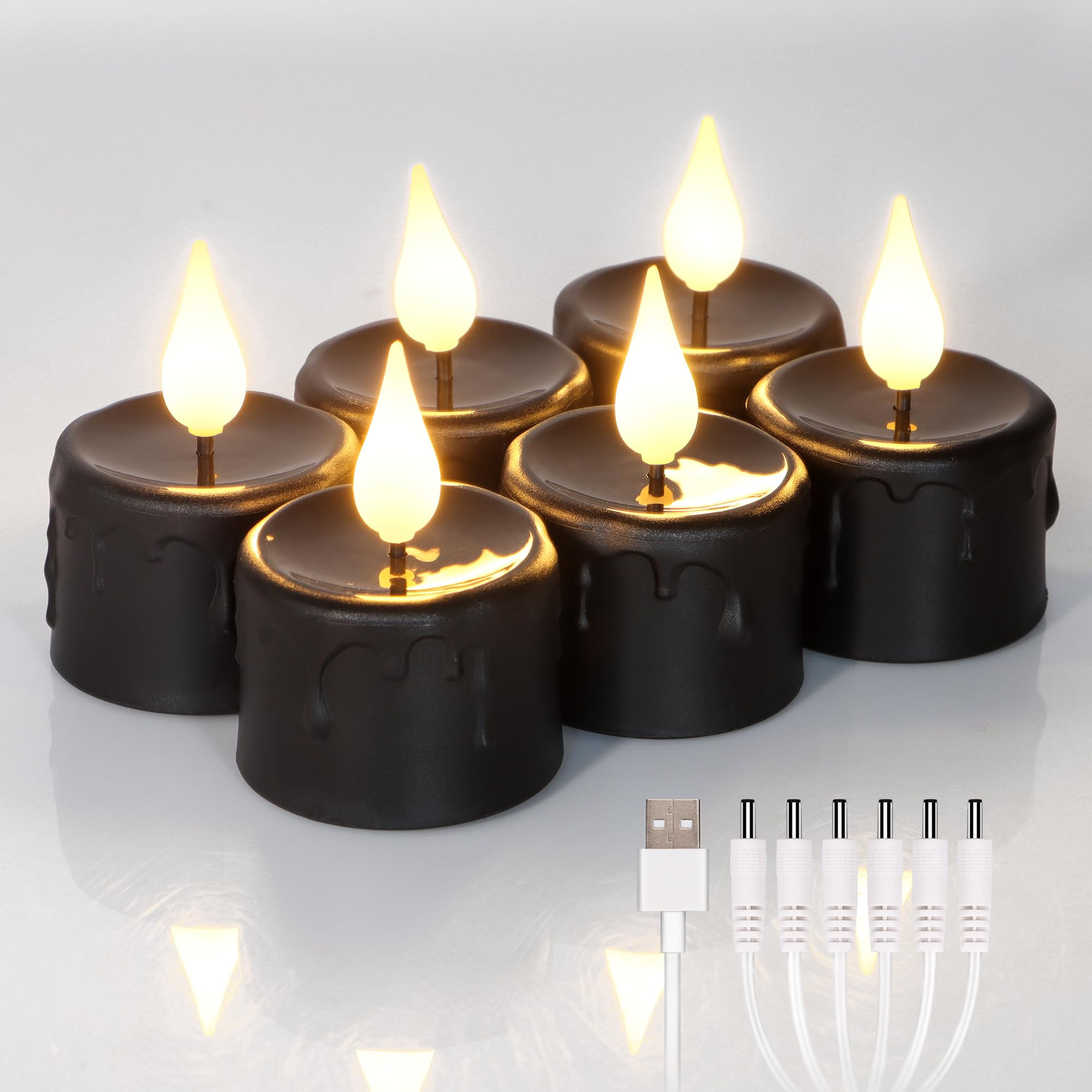 FREEPOWER Black Tea Lights Candles (NO Remote),Rechargeable Flameless Candles with 6 Hour Timer,L... | Amazon (US)