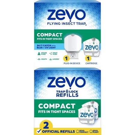 Zevo Compact Flying Insect Trap Bundle - 1 Plug In Device & 3 Refill Cartridges | Walmart (US)