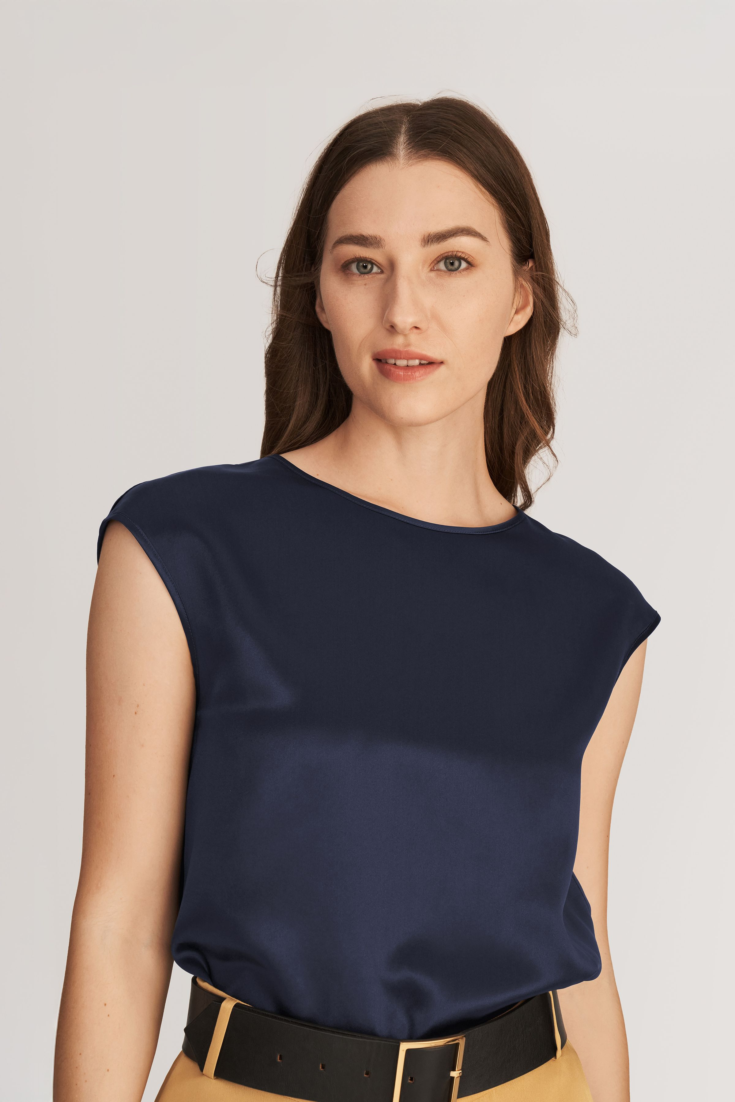 Basic Cap Sleeves Silk Tee | LilySilk