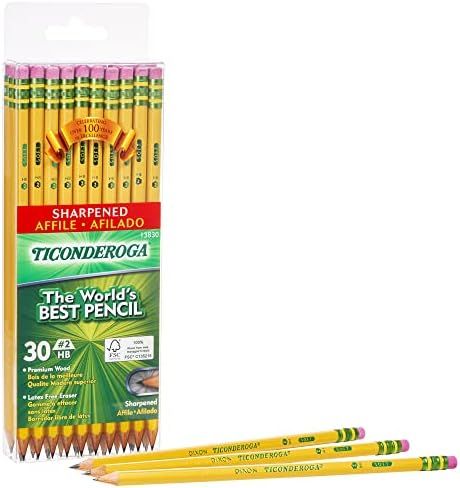 TICONDEROGA Pencils, Wood-Cased, Pre-Sharpened, Graphite #2 HB Soft, Yellow, 30-Pack (X13830) | Amazon (US)