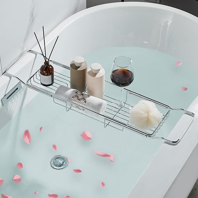 Stainless Steel Bathtub Caddy Tray, Expandable Bath Tub Table, Adjustable Bathroom Tray, Bath Org... | Amazon (US)