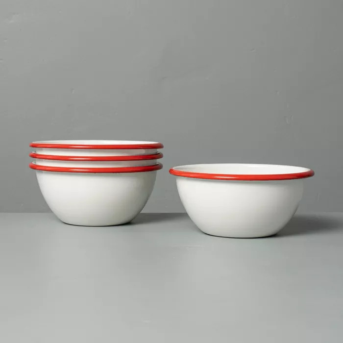 4pk Enamel Bowl Set Red/Cream - Hearth & Hand™ with Magnolia | Target