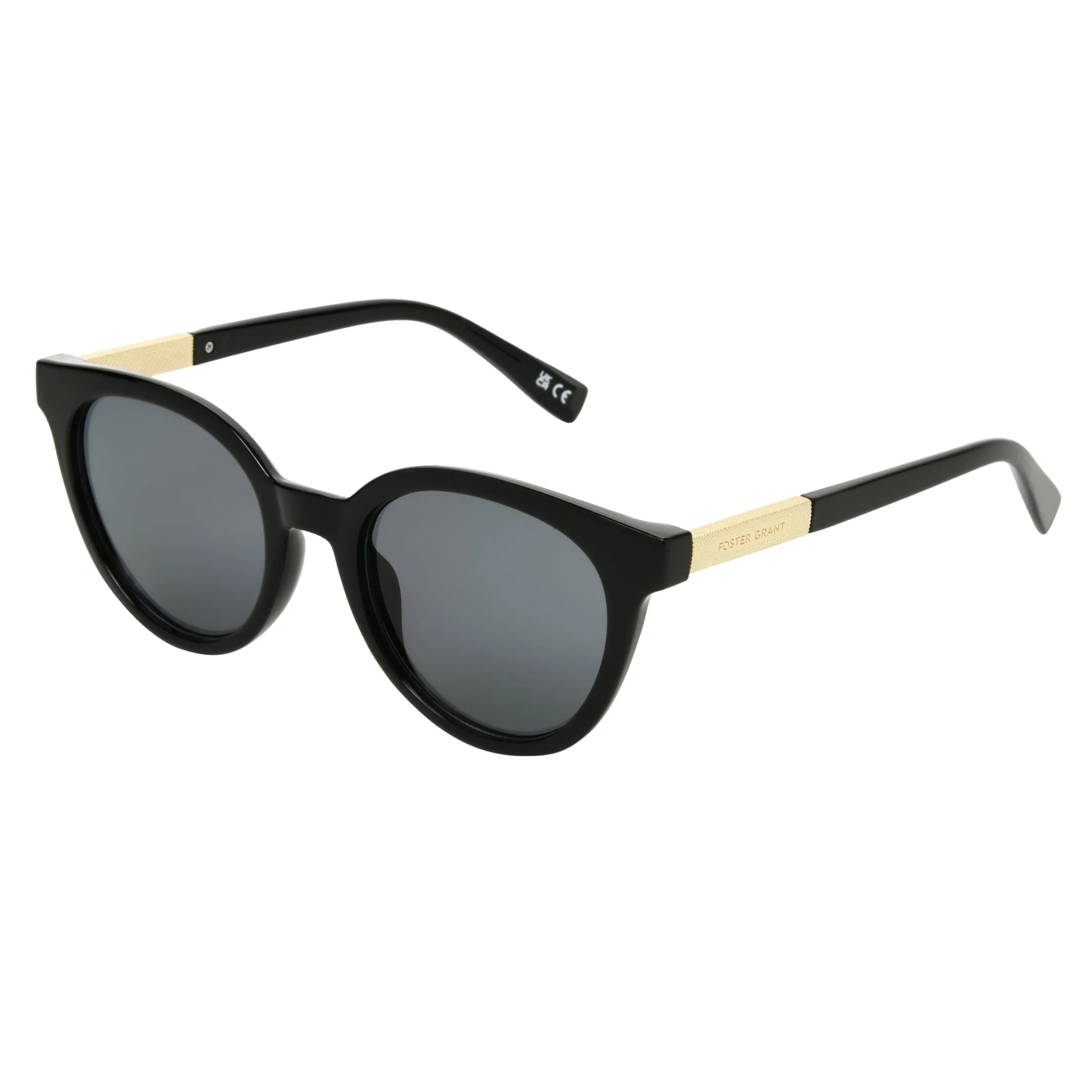 Foster Grant Women Round Cat-Eye Full Rim Sunglasses, Black Frame Smoke Lens, 52 mm | Walmart (US)