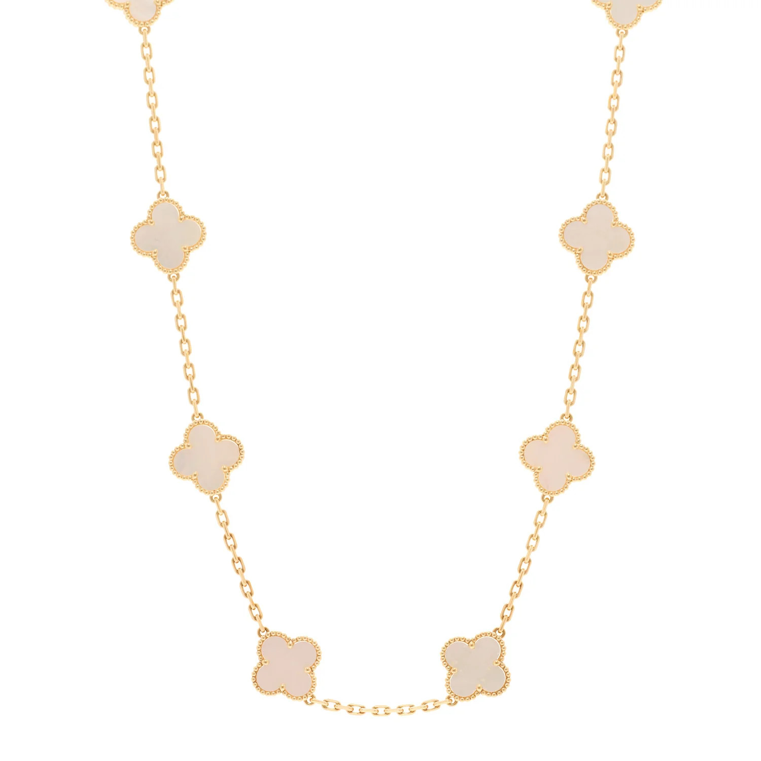 Van Cleef &amp; Arpels 18K Yellow Gold Mother of Pearl 10 Motifs Vintage Alhambra Necklace 172268... | FASHIONPHILE (US)