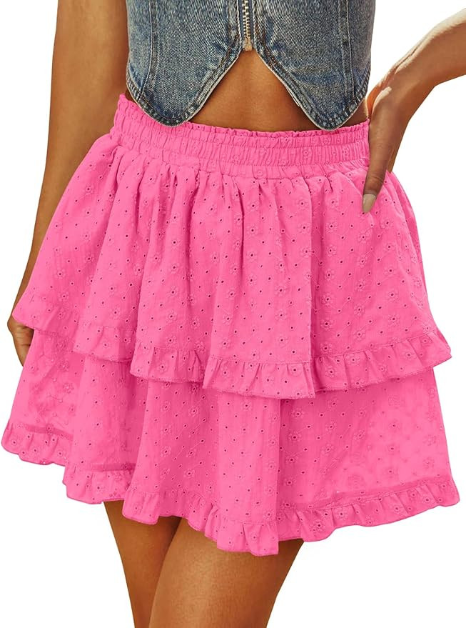 Flowy Shorts for Women Boho Ruffle Tiered Skorts Crochet High Waist Mini Skirts Western Cowgirl C... | Amazon (US)