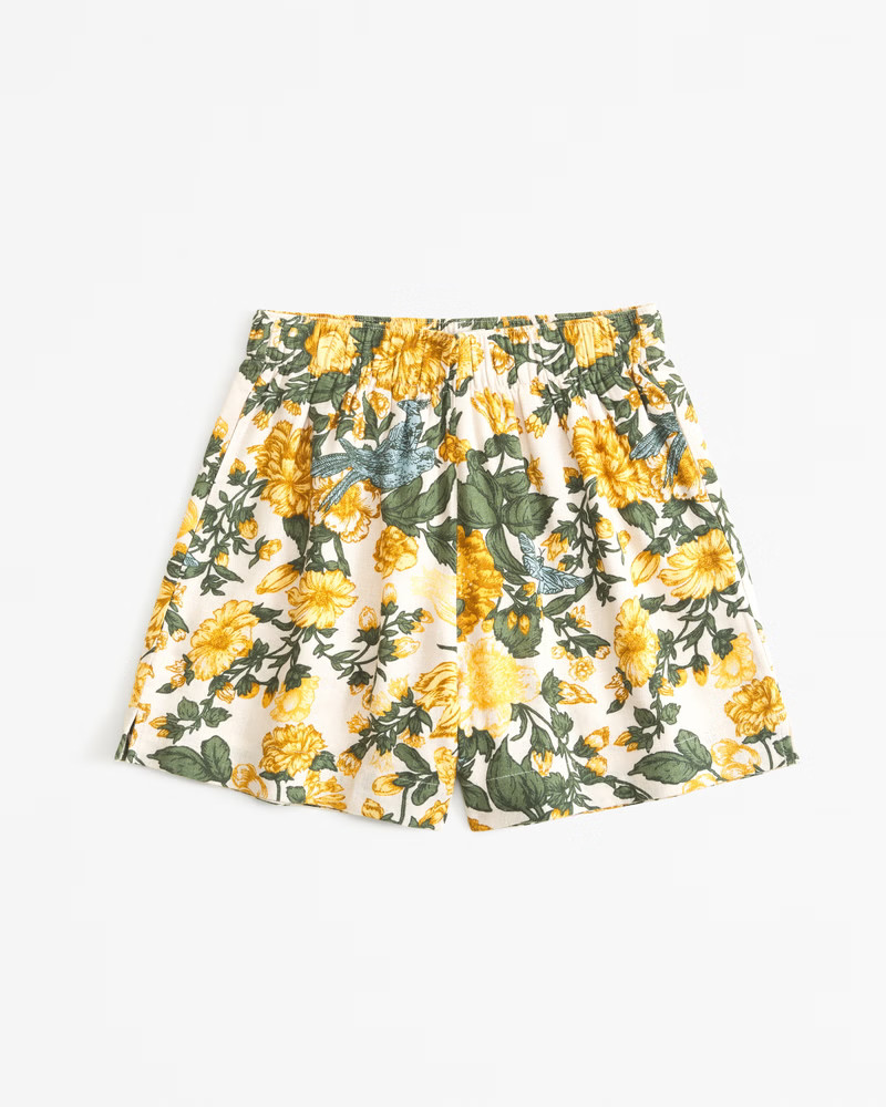 Women's Linen-Blend Embroidered Pull-On Short | Women's Bottoms | Abercrombie.com | Abercrombie & Fitch (US)