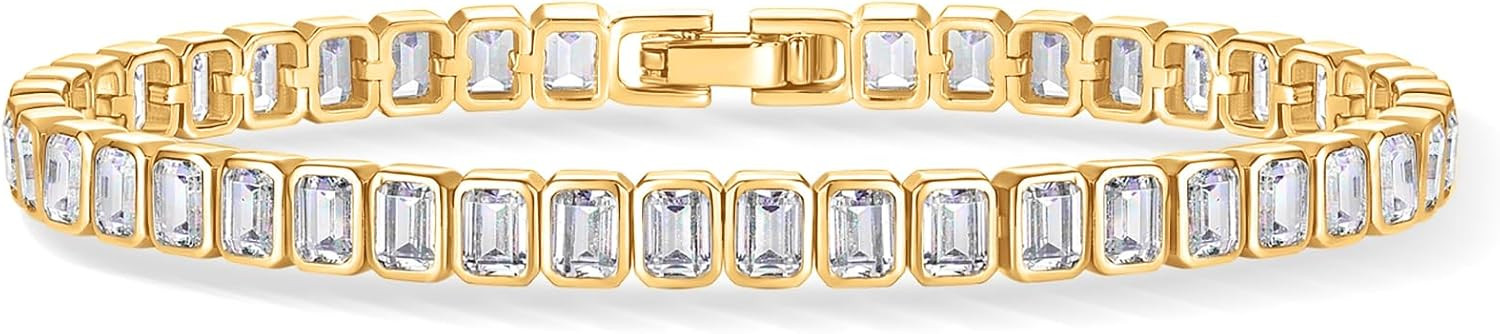 PAVOI 14K Gold Plated Tennis Bracelets for Women, Bezel Set CZ Bracelet | Amazon (US)