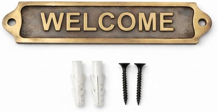 WELCOME Antique Vintage Door & Wall Plaque Sign | Classic Engraved Metal Entrance Name Plate with... | Amazon (US)