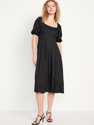 Fit and Flare Crepe Midi Dress | Old Navy (US)