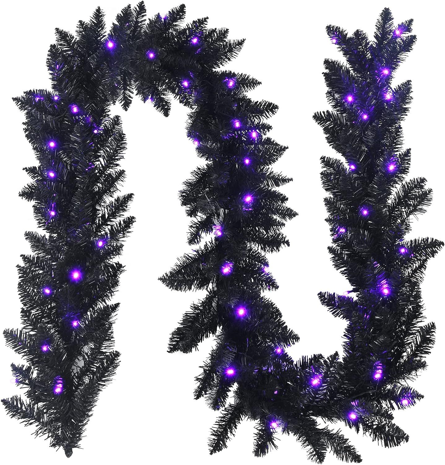 Goplus 9FT Black Halloween Garland with Lights, Pre-lit Artificial Battery Operated Christmas Gar... | Amazon (US)