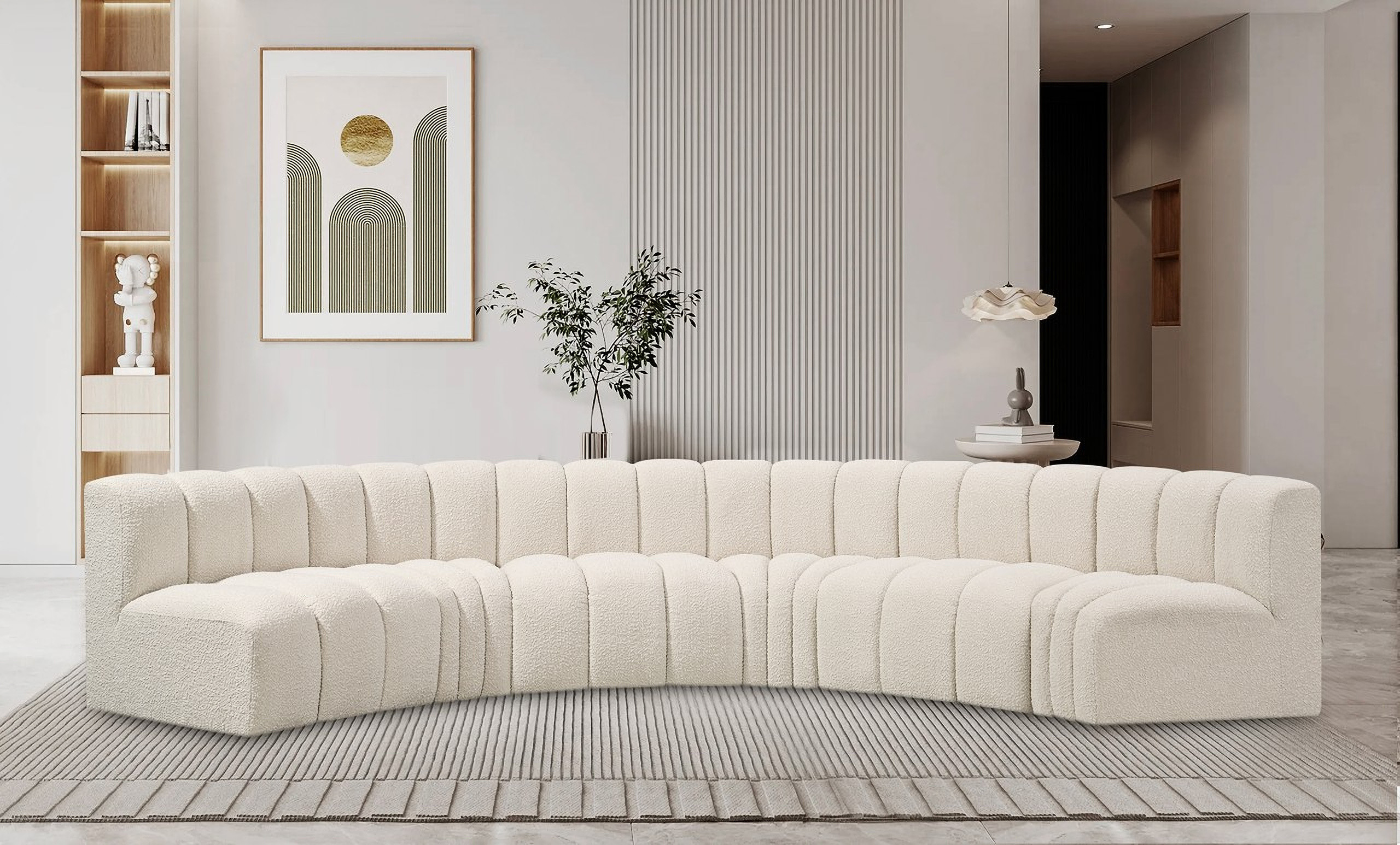 Arc Boucle Fabric 6 Piece Modular Sofa In Cream | 1stopbedrooms