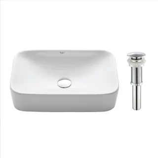 Kraus Elavo 19 inch Rectangle Porcelain Ceramic Vessel Bathroom Sink - White w/ Oil Rubbed Bronze... | Bed Bath & Beyond