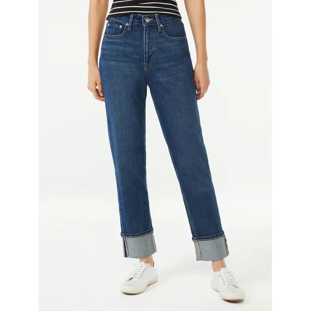 Free Assembly Women's Cuffed High Rise Straight Jeans - Walmart.com | Walmart (US)