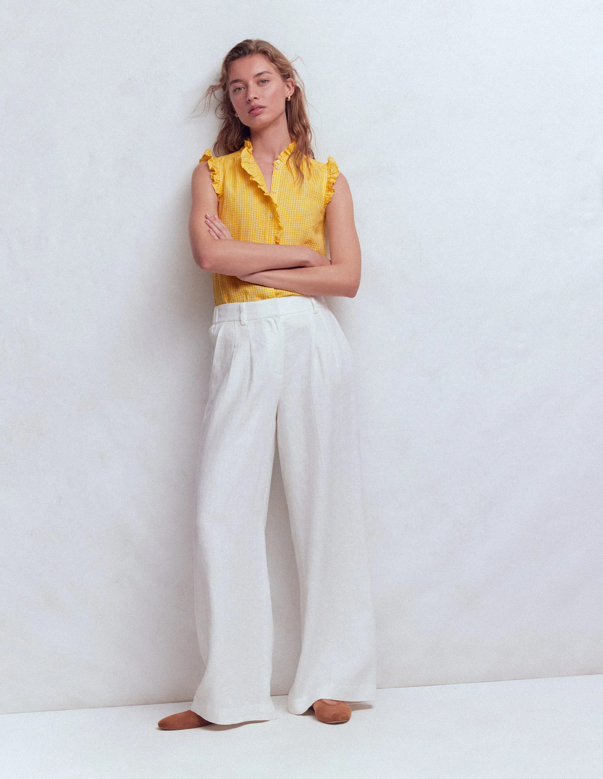 Isabel Sleeveless Linen Top-Sunshine Yellow Gingham | Boden UK