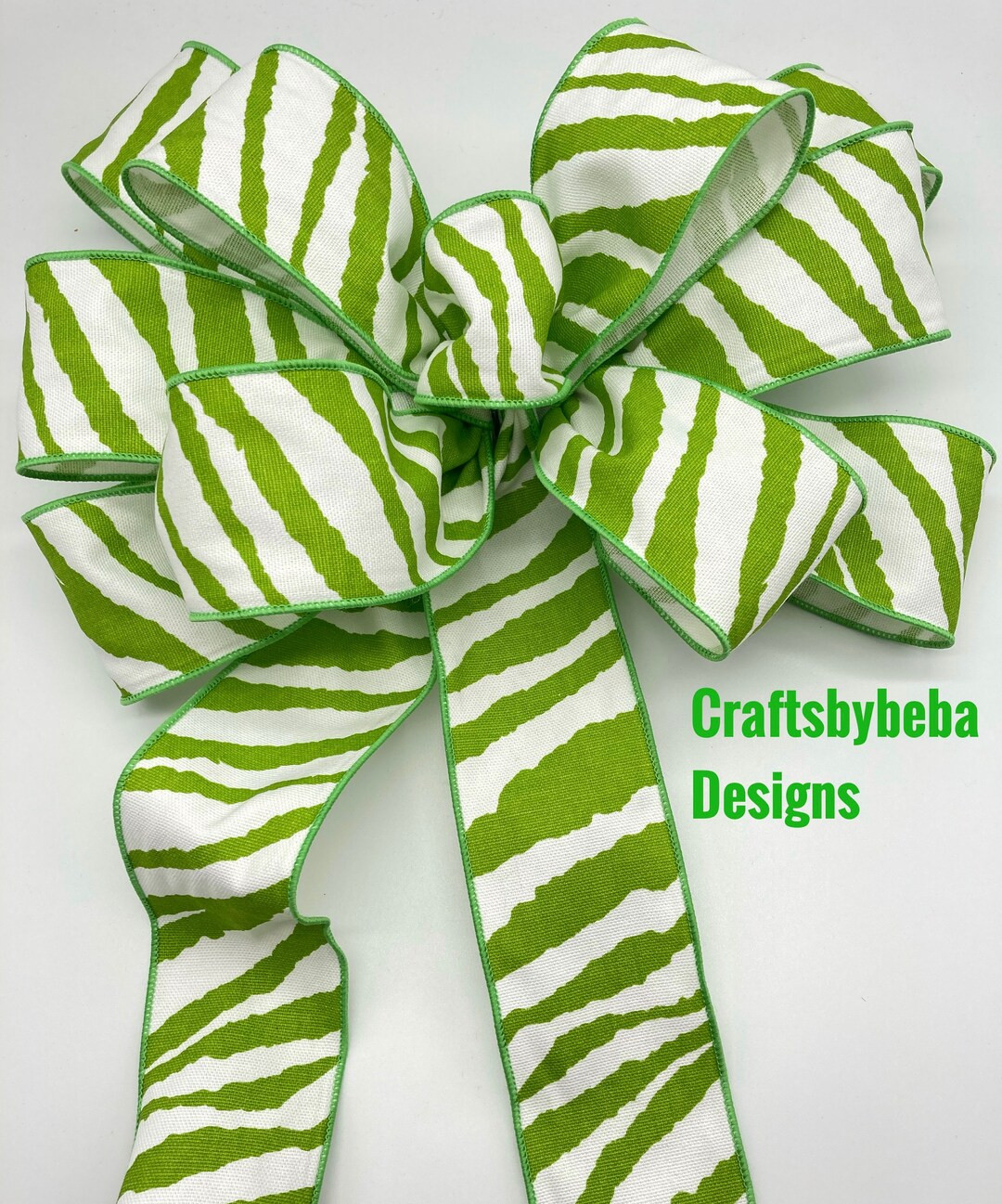 Whimsical Green & White Zebra Print Christmas Bow - Tree Topper, Wreath Decor - Etsy | Etsy (US)