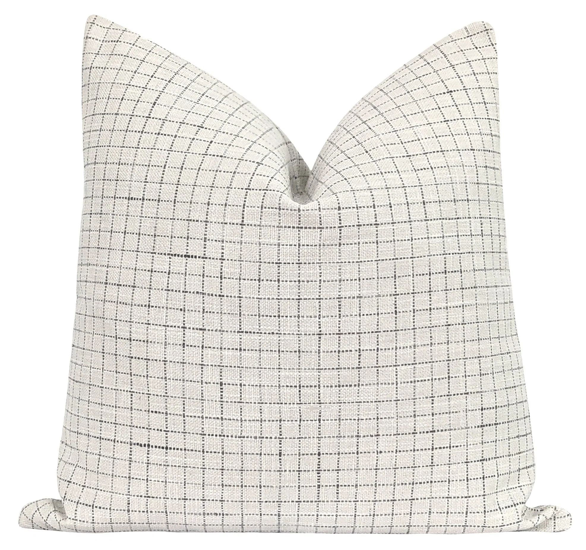 Belton Cool Grey Woven Check Pillow | Land of Pillows