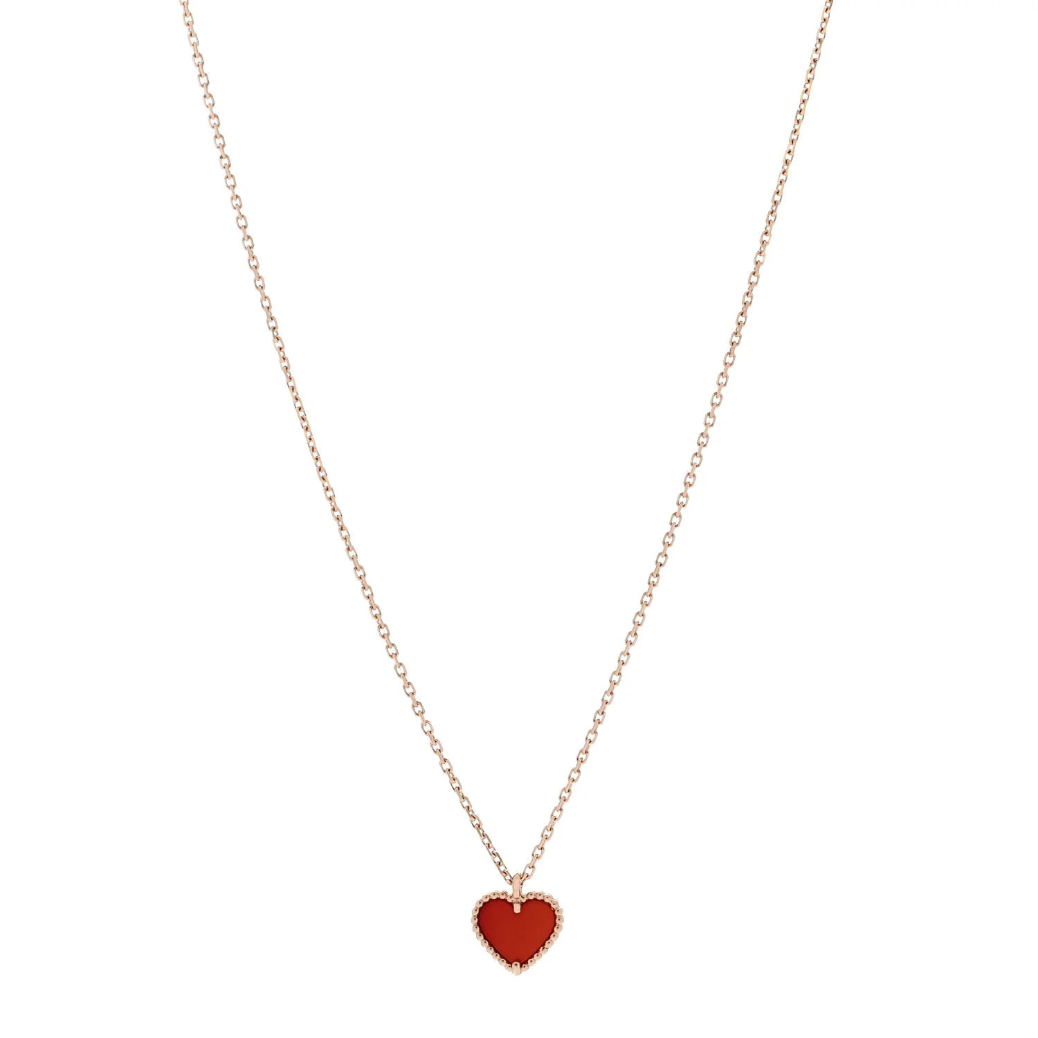 Van Cleef &amp; Arpels 18K Rose Gold Carnelian Sweet Alhambra Heart Pendant Necklace 1733849 | FASHIONPHILE (US)