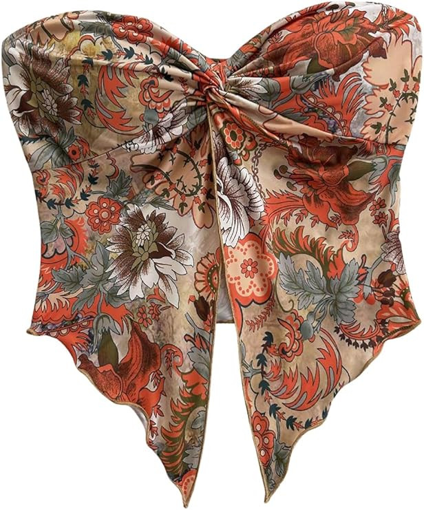 SOLY HUX Women's Floral Print Tube Top Twist Split Strapless Sleeveless Asymmetrical Hem Summer V... | Amazon (US)