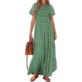 PRETTYGARDEN Women's 2026 Spring Casual Flutter Short Sleeve Boho Floral Maxi Dress Crew Neck Smo... | Amazon (US)