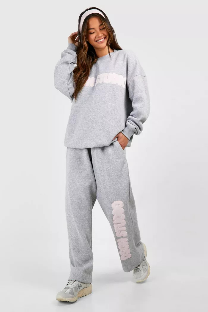 Dsgn Studio Self Fabric Applique Straight Leg Jogger | Boohoo.com (UK & IE)