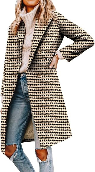 Yousify Womens Notched Lapel Collar Double Breasted Pea Coat Winter Wool Blend Over Coats Long Ja... | Amazon (US)