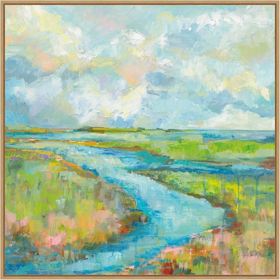 Amanti Art Framed Canvas Wall Art Print (30x30) Marsh (Stream) by Jeanette Vertentes Float Framed... | Amazon (US)