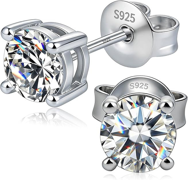 Moissanite Stud Earrings for Women Men - Hypoallergenic 1-6CT 925 Sterling Silver with 14K White ... | Amazon (US)
