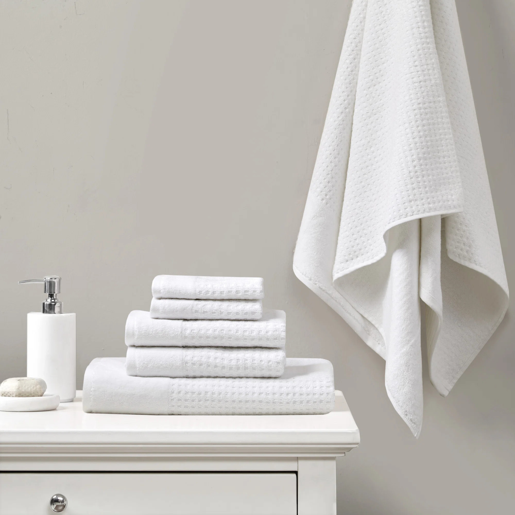 Spa Waffle Cotton Jacquard Antimicrobial Bath Towel 6 Piece Set | Wayfair North America