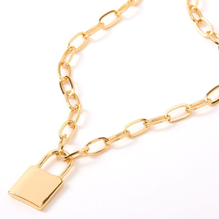 Gold Lock Pendant Chain Necklace | Claire's (US)